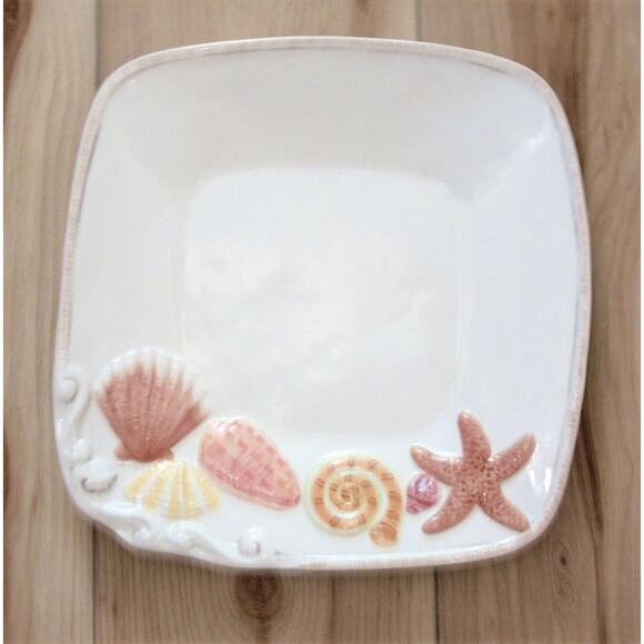 American Atelier By the Sea Dinner Plate 5256 Ironstone Seashells 10.75" Square! - Picture 3 of 5
